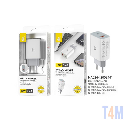 ADAPTADOR CARREGADOR ONEPLUS NA0244 BL SEM CABO 2 PORTAS USB 3.4A BRANCO